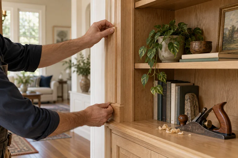Fine oak carpentry and built-in trim in an ivory interior.